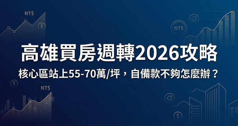 高雄買房週轉2026攻略：核心區站上55-70萬/坪，自備款不夠怎麼辦？