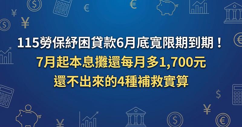 115勞保紓困貸款6月底寬限期到期！7月起本息攤還每月多1,700元，還不出來的4種補救實算